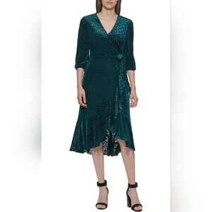 Calvin Klein Green Velvet Wrap Dress